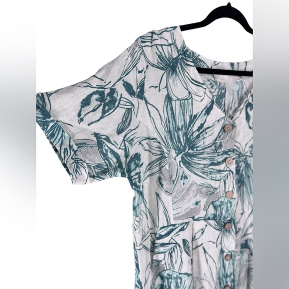 WoolOvers button through linen dress sketched linear floral pattern 14 - Picture 5 of 9